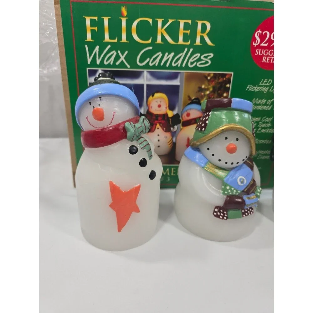 Candle Impressions Wax Flameless Happy Snowmen Figures  Holiday Christmas *Flaw*